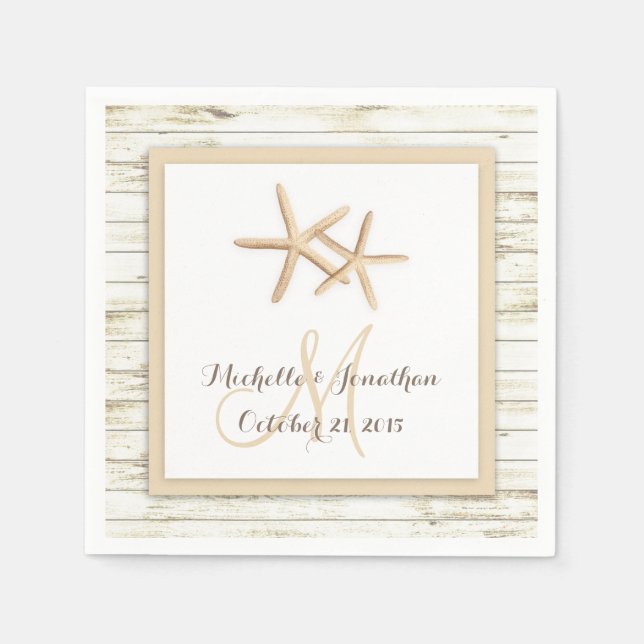 Starfish Whitewashed Wood Beach Wedding Napkin (Front)