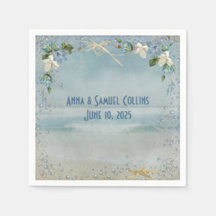 starfish with netting frame and beach flowers napkin