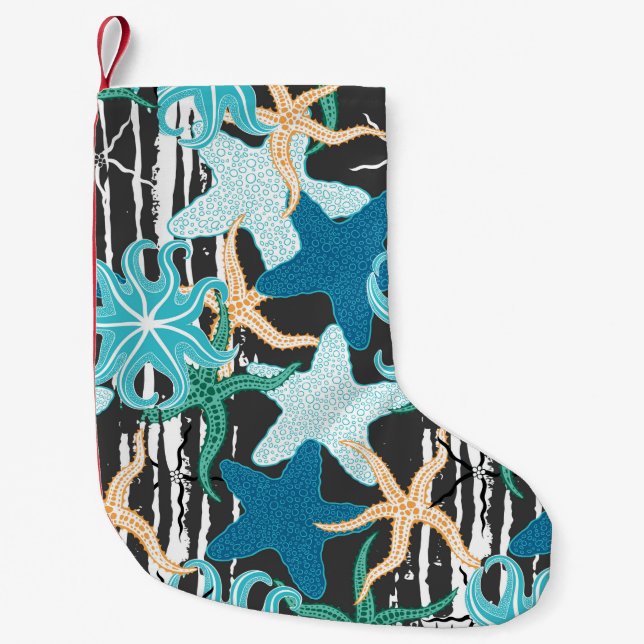 Starfishes seamless pattern. Hand drawn starfishes Small Christmas Stocking (Front)