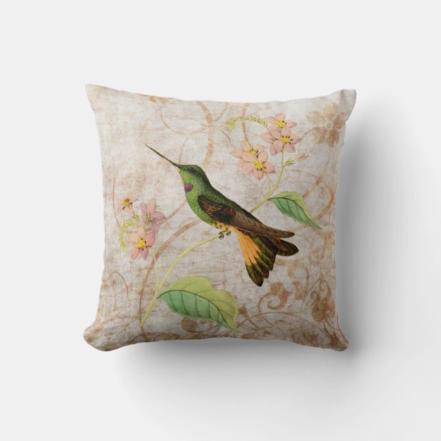 Starfrontlet Hummingbird Vintage Grunge Pillow (Front)