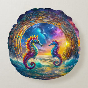 StarGate Seahorses Design By Rich AMeN Gill Round Cushion