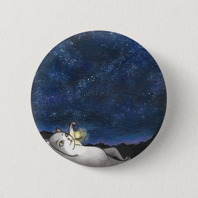 Stargazer Cat Botton 6 Cm Round Badge (Front)