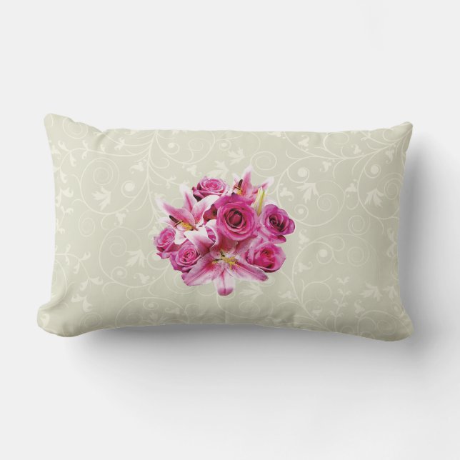 Stargazer Lilies and Roses Lumbar Cushion (Front)