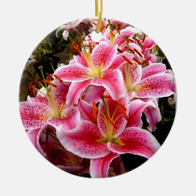 "Stargazer" Lilies Ceramic Tree Decoration (Front)