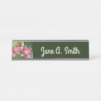 Stargazer Lilies Garden Floral Desk Name Plate