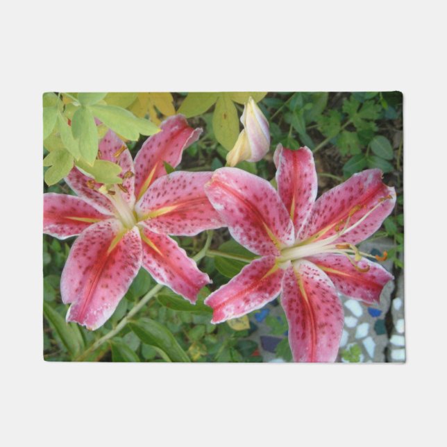 Stargazer Lilies Garden Floral Doormat (Front)