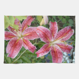 Stargazer Lilies Garden Floral Tea Towel