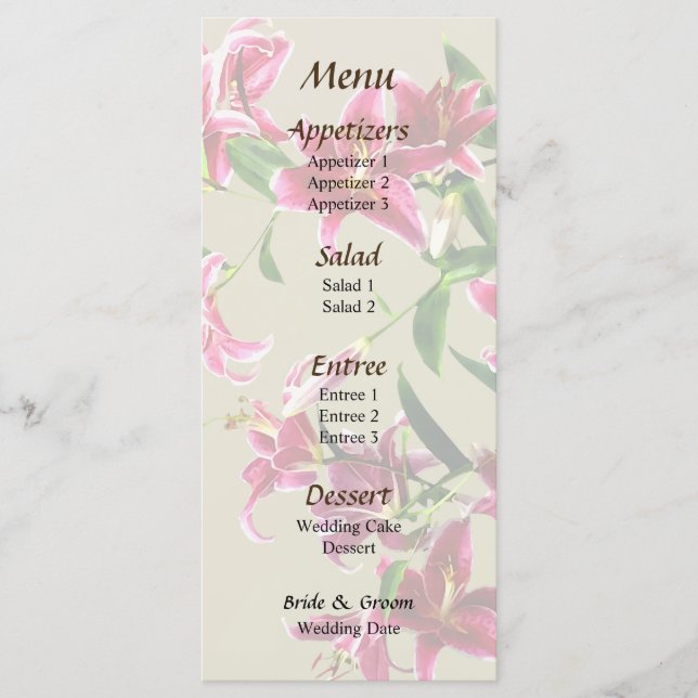 Stargazer Lilies Heart Wedding Menu (Front)