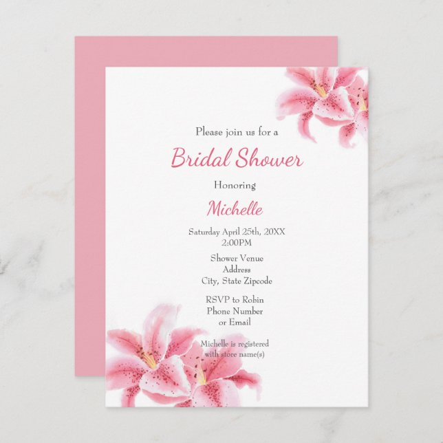 Stargazer Lilies Watercolor Invitation (Front/Back)