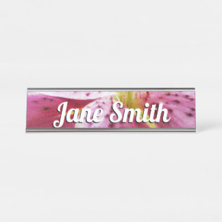 Stargazer Lily Bright Magenta Floral Desk Name Plate