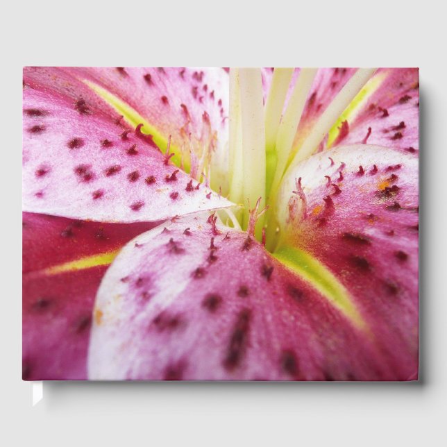 Stargazer Lily Bright Magenta Floral Guest Book (Front)