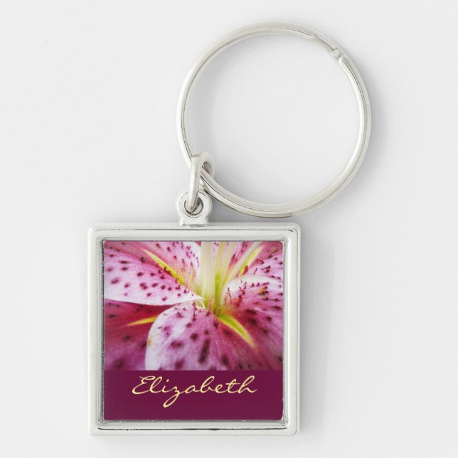 Stargazer Lily Bright Magenta Floral Key Ring (Front)