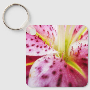 Stargazer Lily Bright Magenta Floral Key Ring
