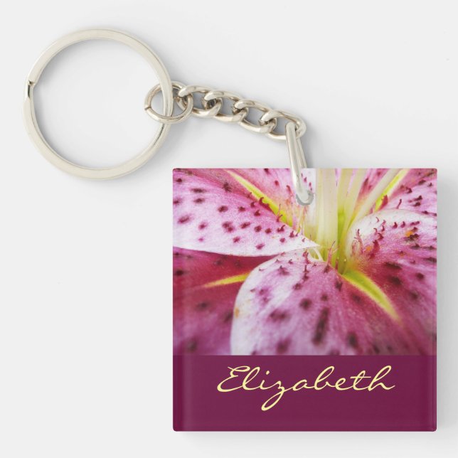 Stargazer Lily Bright Magenta Floral Key Ring (Front)