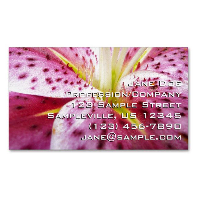 Stargazer Lily Bright Magenta Floral Magnetic Business Card (Front)