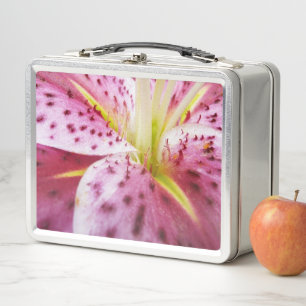 Stargazer Lily Bright Magenta Floral Metal Lunch Box
