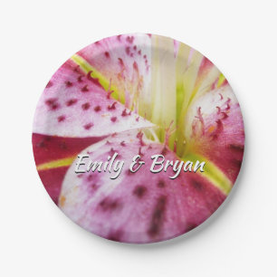 Stargazer Lily Bright Magenta Floral Paper Plate