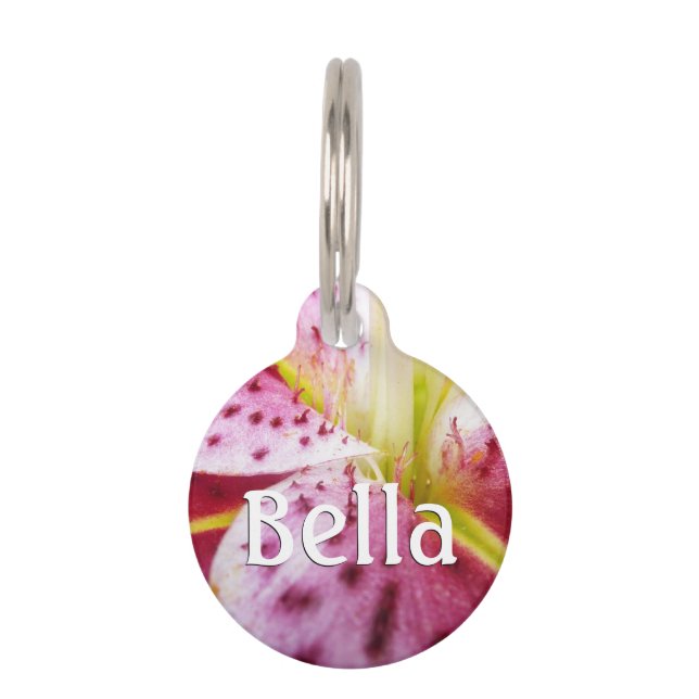 Stargazer Lily Bright Magenta Floral Pet Tag (Front)