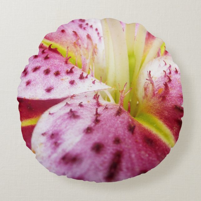 Stargazer Lily Bright Magenta Floral Round Cushion (Front)