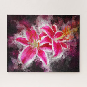 Stargazer Lily flower watercolor - bb 03 Jigsaw Puzzle