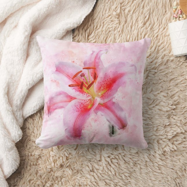 Stargazer Lily flower watercolor - wb 01 Cushion (Blanket)