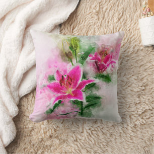 Stargazer Lily flower watercolor - wb 02 Cushion