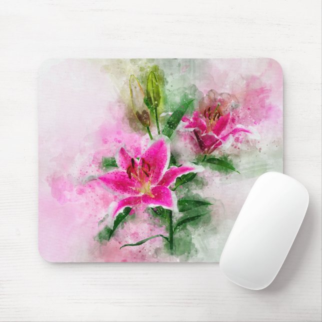 Stargazer Lily flower watercolor - wb 02 Mouse Pad (With Mouse)