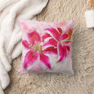 Stargazer Lily flower watercolor - wb 03 Cushion