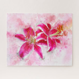 Stargazer Lily flower watercolor - wb 03 Jigsaw Puzzle