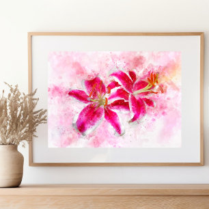 Stargazer Lily flower watercolor - wb 03 Poster