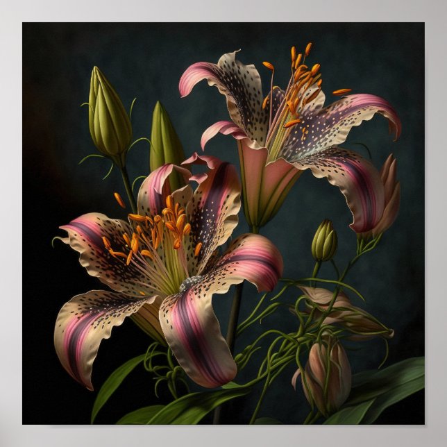 Stargazer Lily Flowers Art Print Poster (Front)