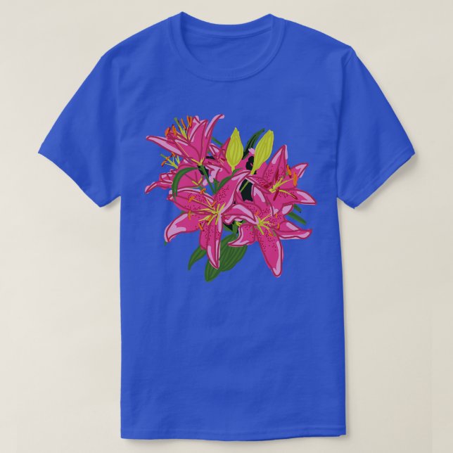 Stargazer Lily Flowers Digital Painting T-Shirt (Design Front)