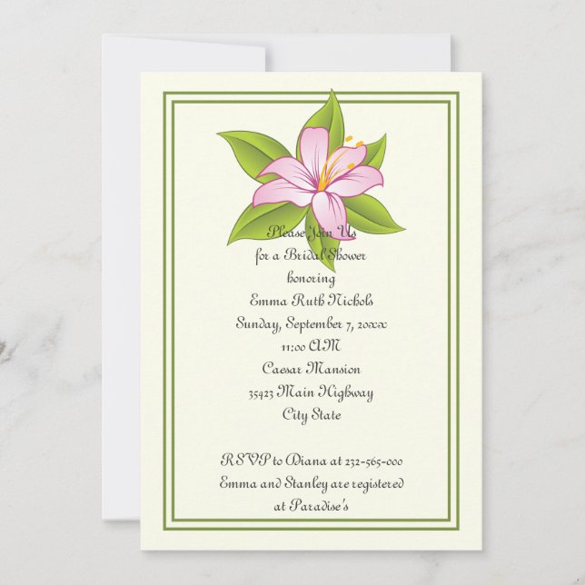 Stargazer lily pink wedding bridal shower invite (Front)