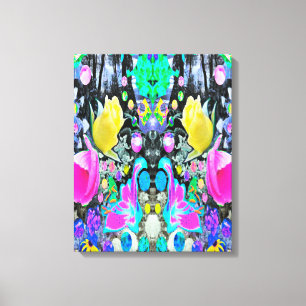 Stargazer Lily, Rose and Pink Hibiscus Collage Canvas Print