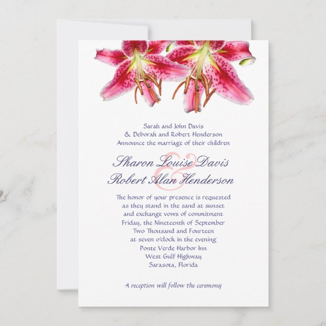 Stargazer Lily Wedding Invitation (Front)