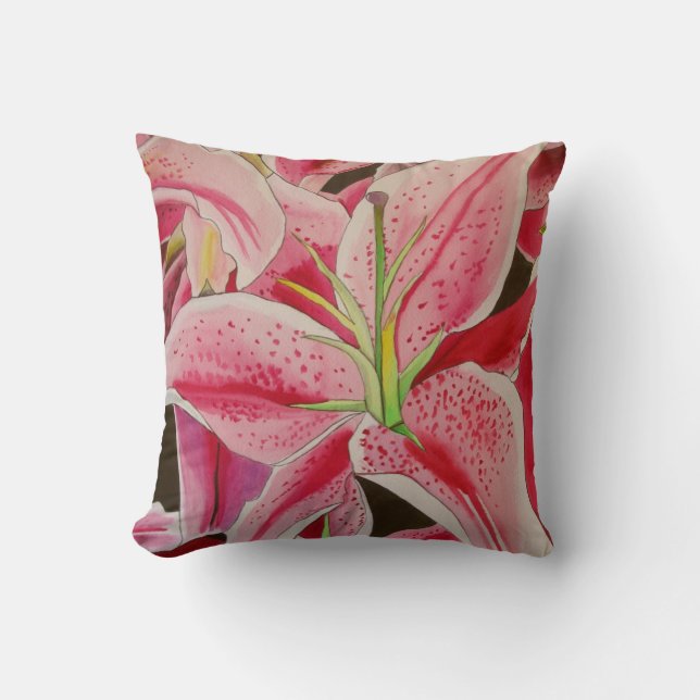 Stargazer pink lily floral cushion (Front)