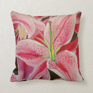 Stargazer pink lily floral cushion