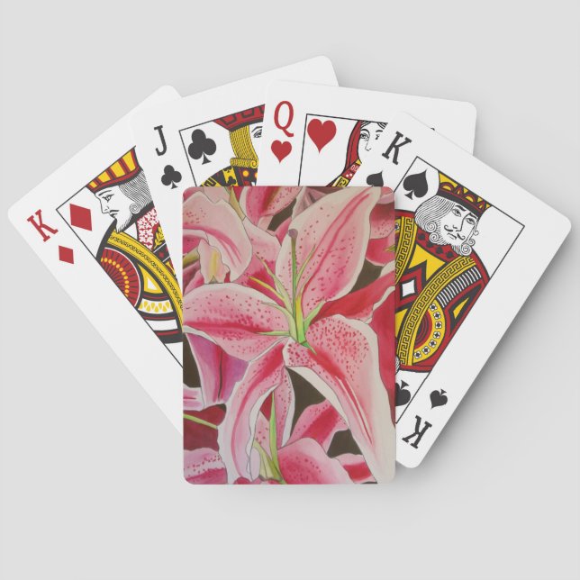 Stargazer pink lily watercolor art flower playing cards (Back)