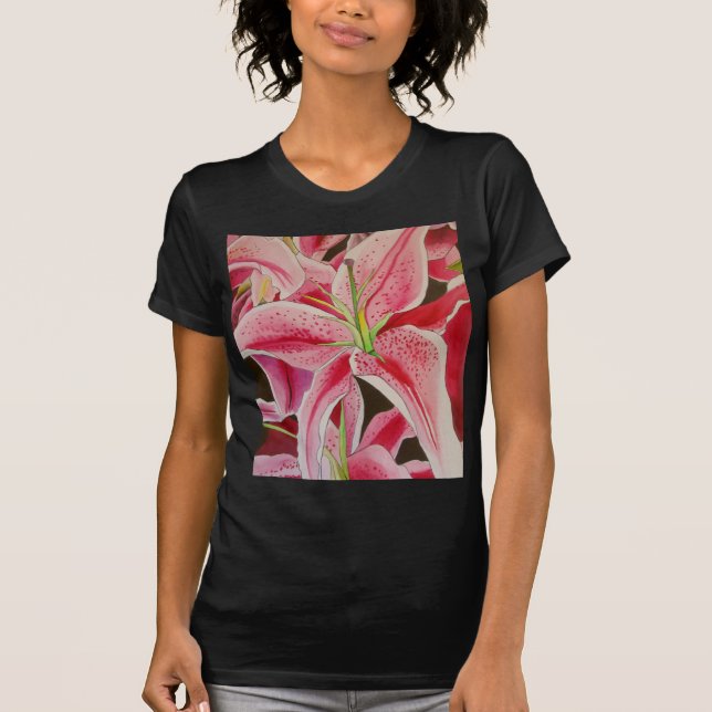 Stargazer pink lily watercolor art flower T-Shirt (Front)
