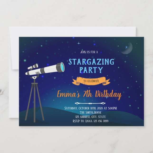 Stargazing birthday Party invitation (Front)