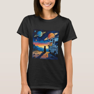 Stargazing Cat and His Galactic RV T-Shirt