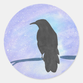 Stargazing Crow Classic Round Sticker