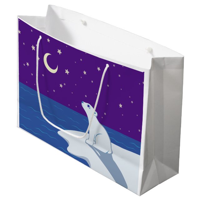 Stargazing Polar Bear Cub Art Large Gift Bag (Front Angled)