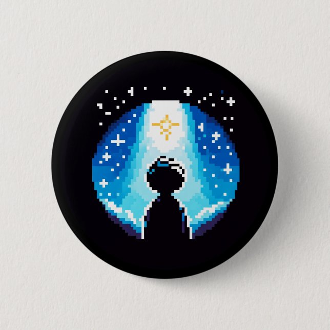 Stargazing Silhouette - Dreamy Pixel Art Night Sky 6 Cm Round Badge (Front)