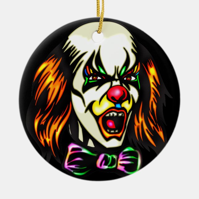 Staring Evil Clown Ceramic Tree Decoration (Front)