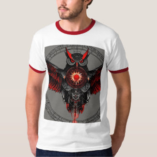 Staring Owl in Red & Black T-Shirt