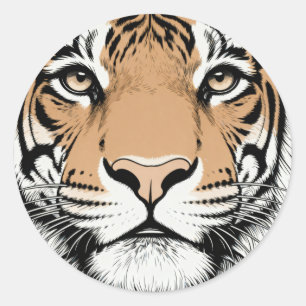 Staring Tiger Face, Tiger Classic Round Sticker