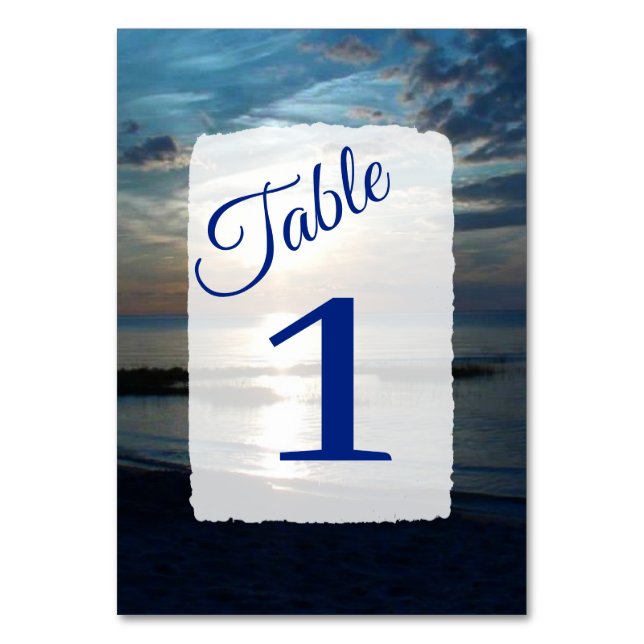 Stark Blue Ocean Wedding Table Number Cards (Back)