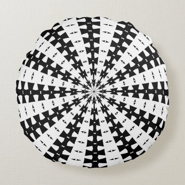 Starlight Beam With Dovetail Pattern White On Blac Round Cushion (Front)