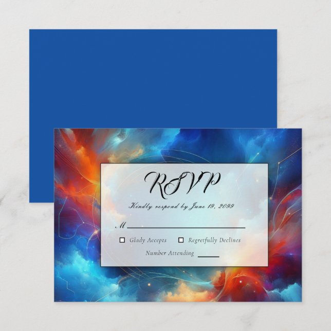 Starlight Fusion of Fire and Ice Wedding RSVP Card (Front/Back)